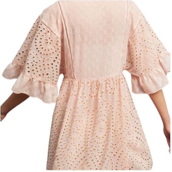 New Anthropologie Akemi+Kin Eyelet Blush Pink Swing Babydoll Style Dress Sz 4 - Picture 5 of 12